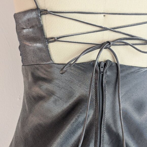 Silver Gown Retro 90s Prom Dress Empire Waist Y2K Special Occassion Thea Dora 4 - Picture 6 of 12